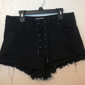 Black denim shorts